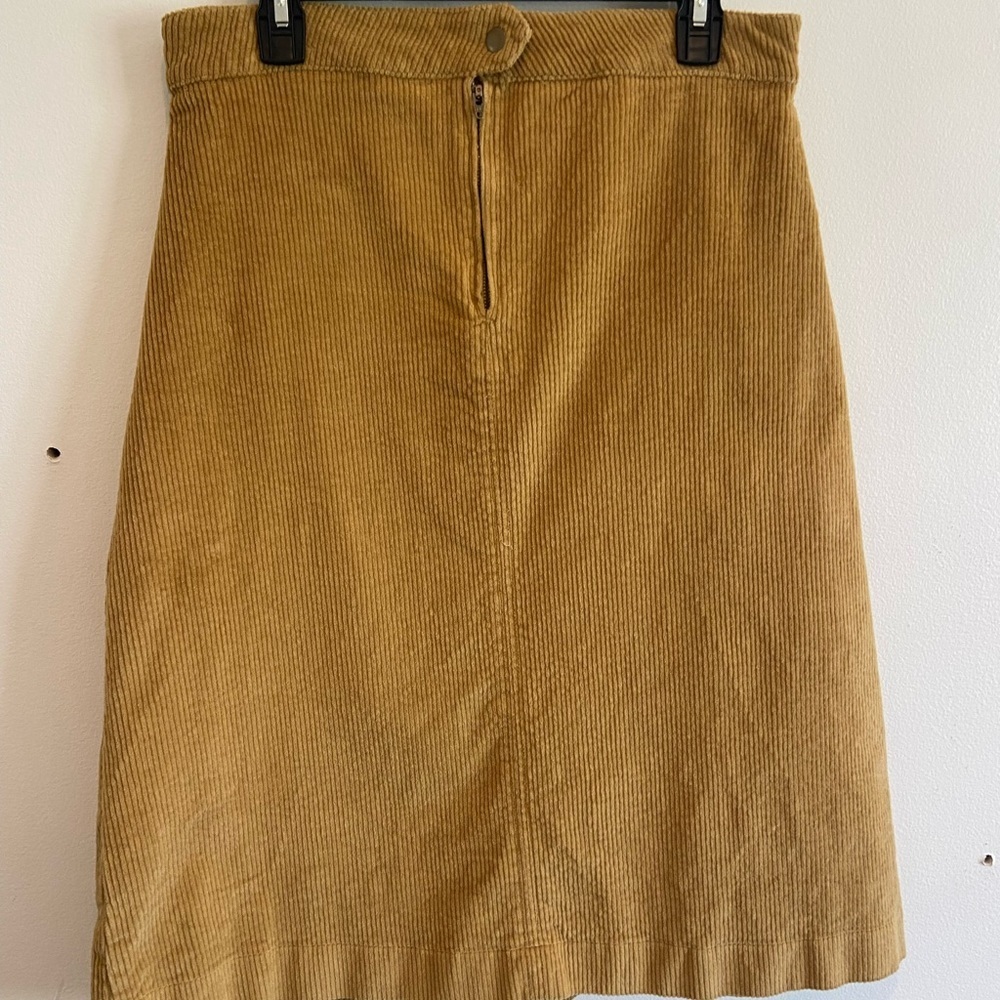 Kate Quinn Corduroy Tan Midi Skirt Classic Preppy Basics Neutrals Cotton Size 10 - Picture 7 of 7